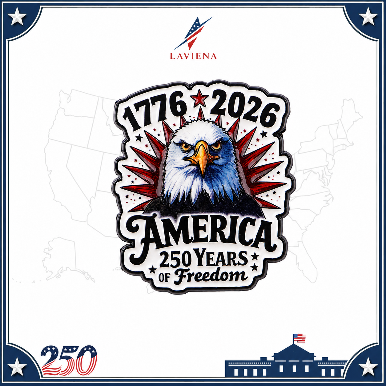 Laviena Patriotic Anniversary Heart Brooch Pin