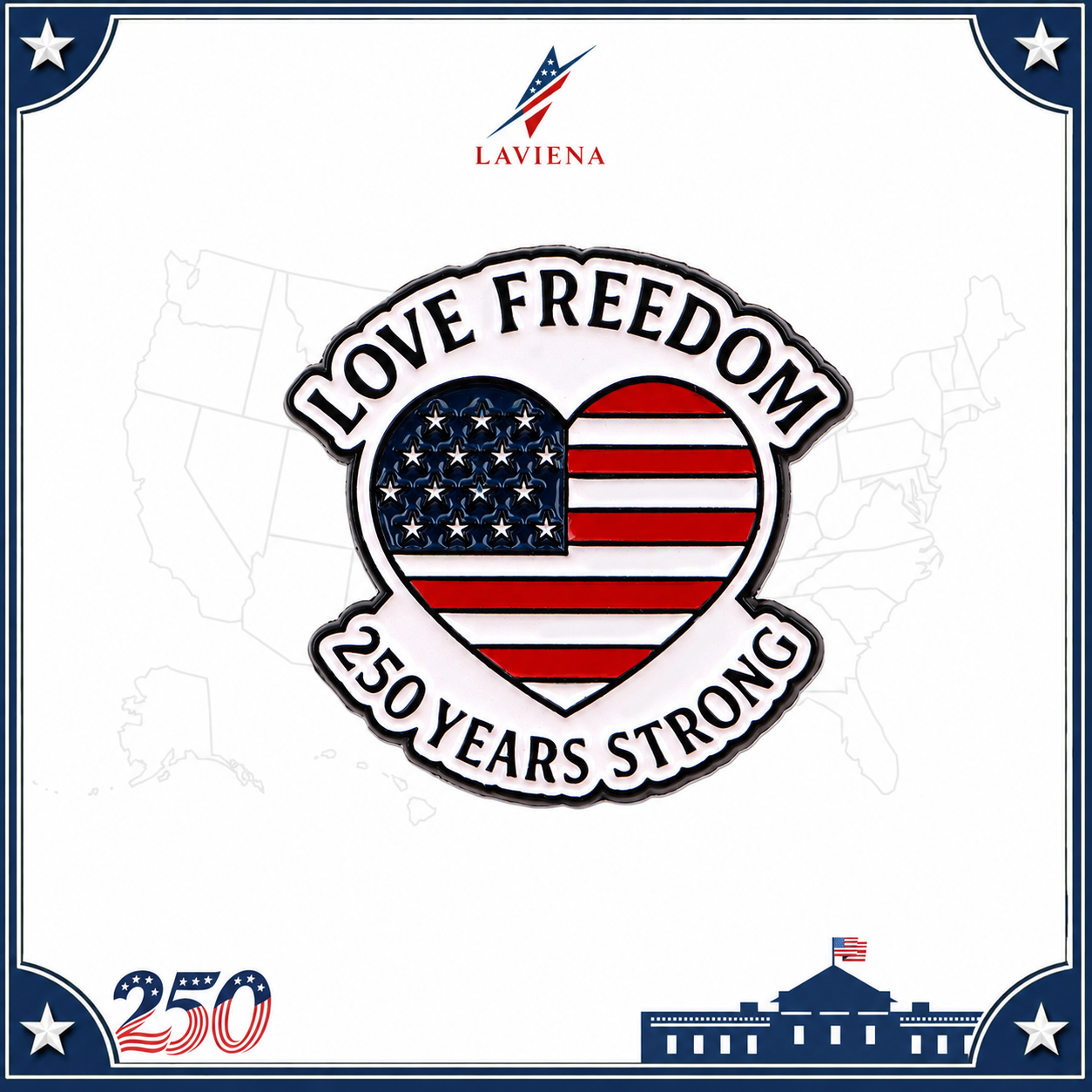Laviena Patriotic Anniversary Heart Brooch Pin