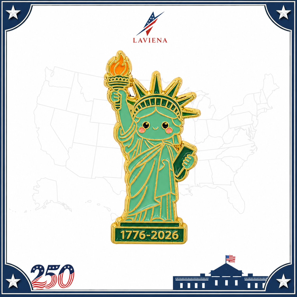 Laviena Patriotic Anniversary Heart Brooch Pin