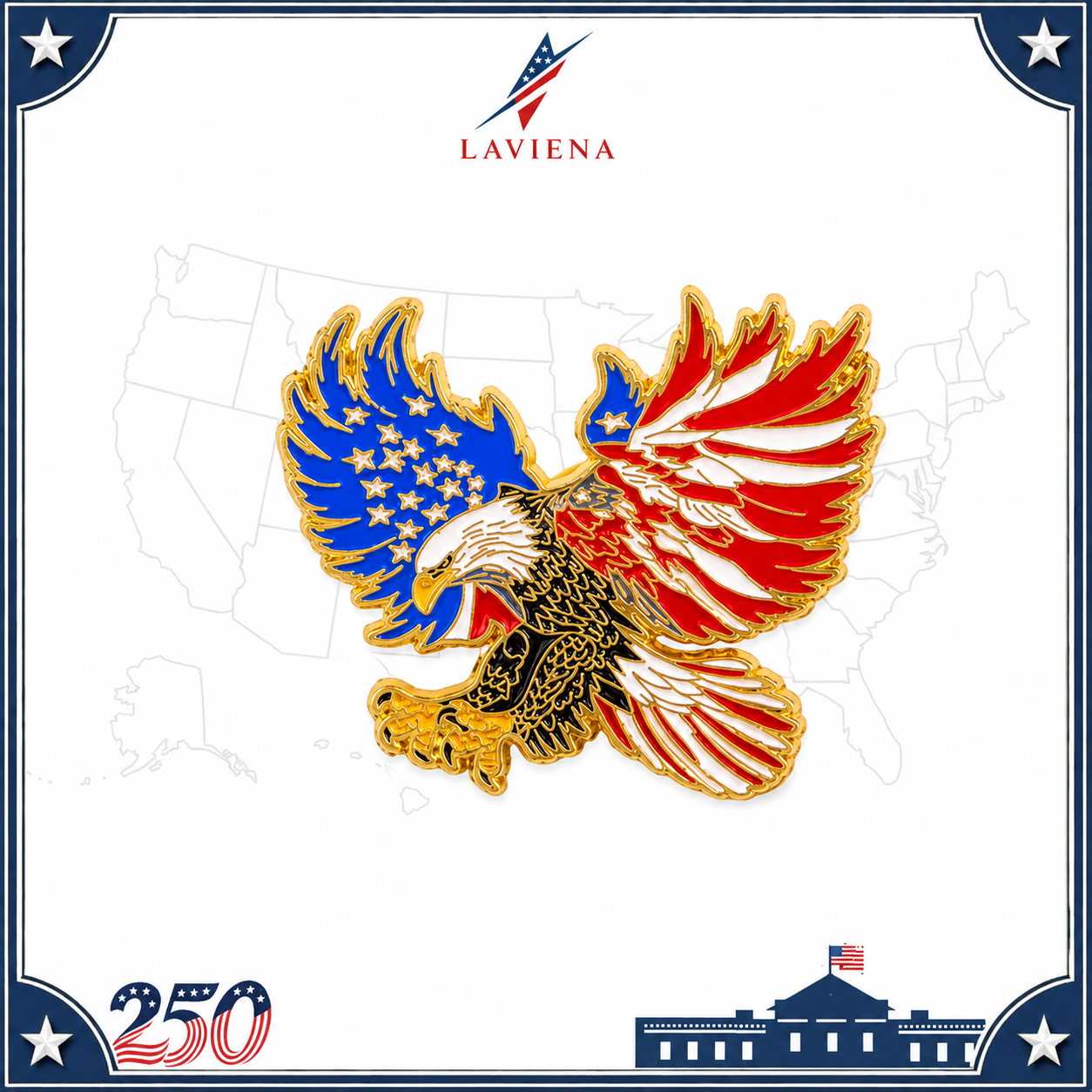 Laviena Patriotic Anniversary Heart Brooch Pin
