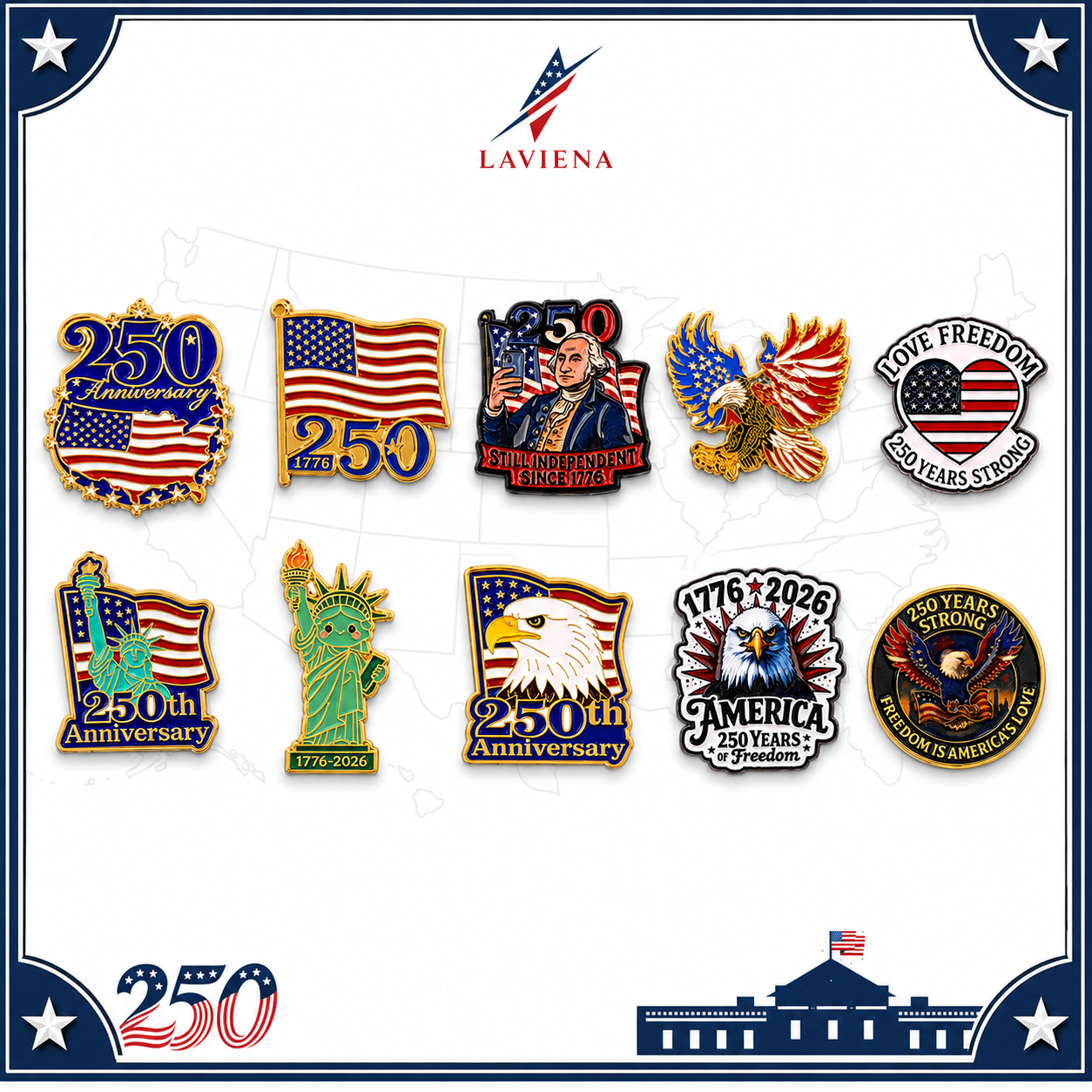 Laviena Patriotic Anniversary Heart Brooch Pin