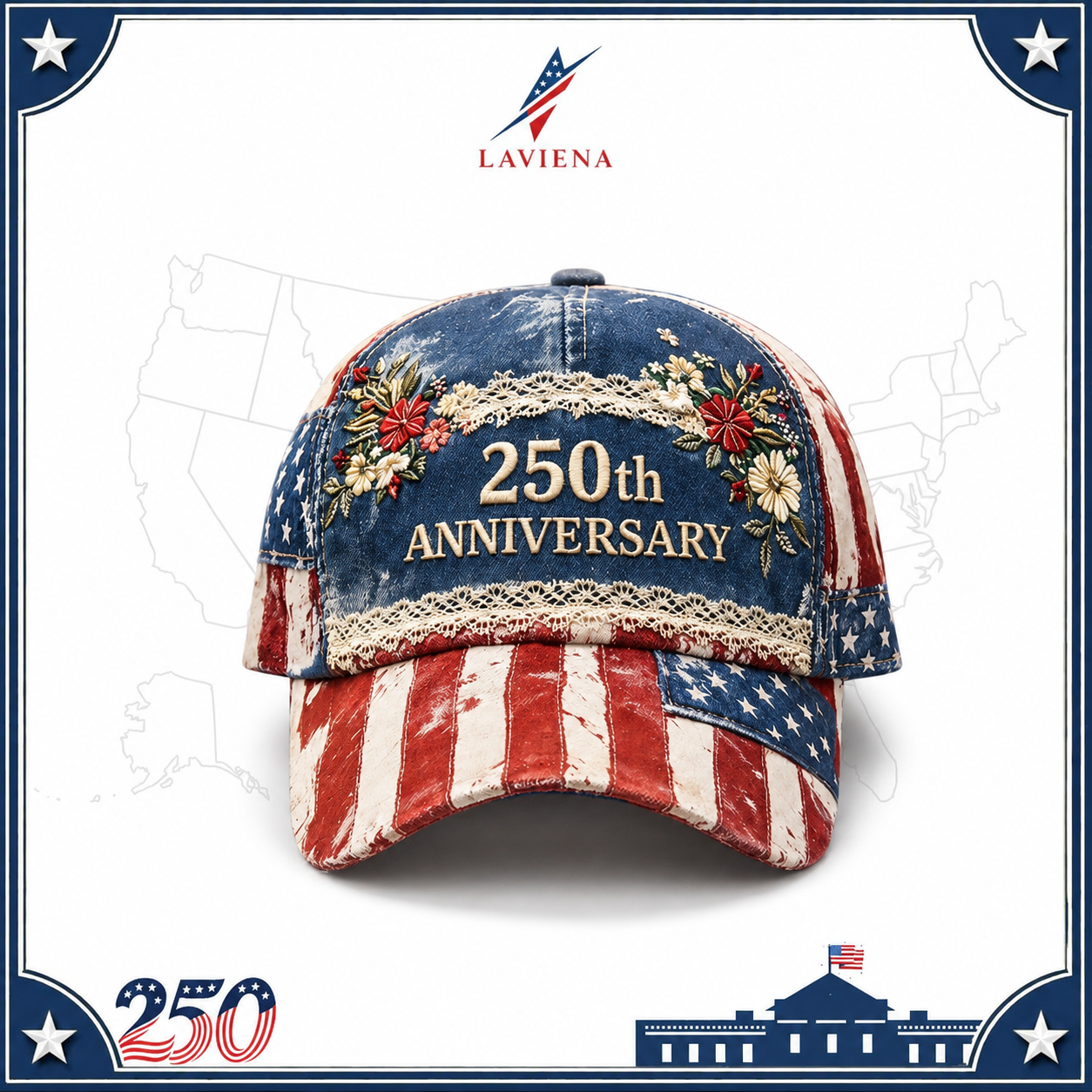 Laviena USA 250th Anniversary 3D Graphic Patriotic Baseball Cap