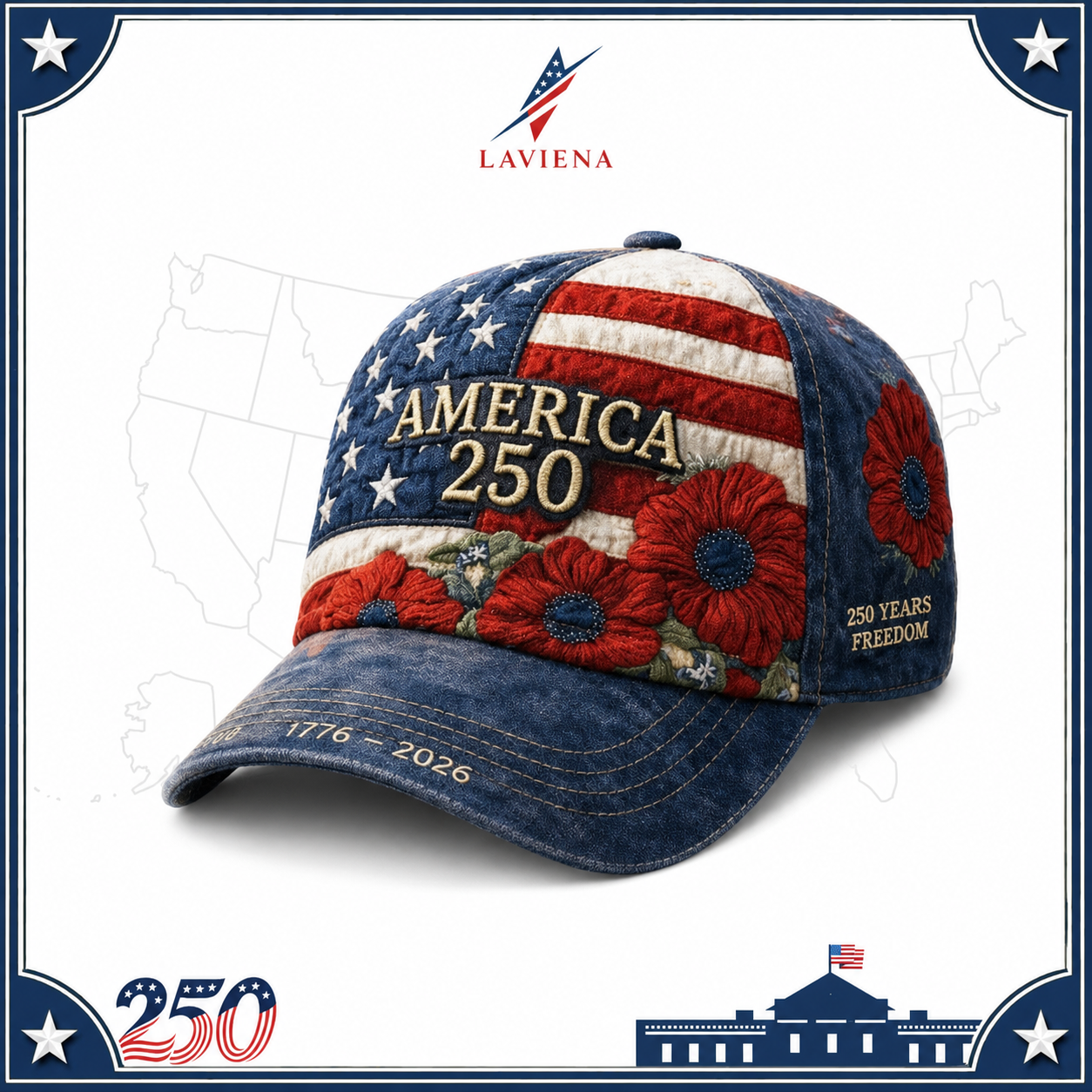 Laviena USA 250th Anniversary 3D Graphic Patriotic Baseball Cap
