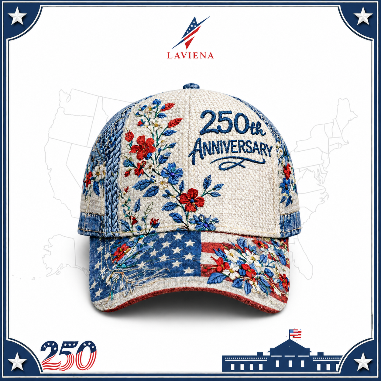 Laviena USA 250th Anniversary 3D Graphic Patriotic Baseball Cap