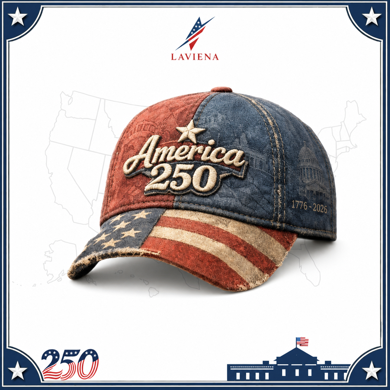 Laviena USA 250th Anniversary 3D Graphic Patriotic Baseball Cap
