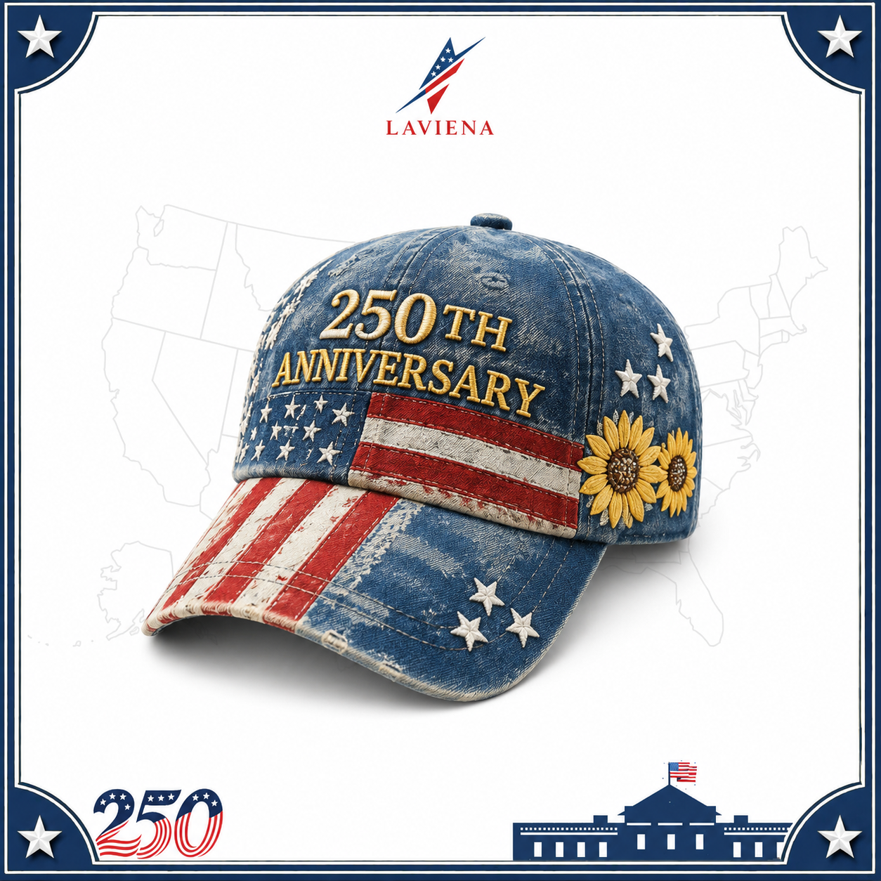 Laviena USA 250th Anniversary 3D Graphic Patriotic Baseball Cap