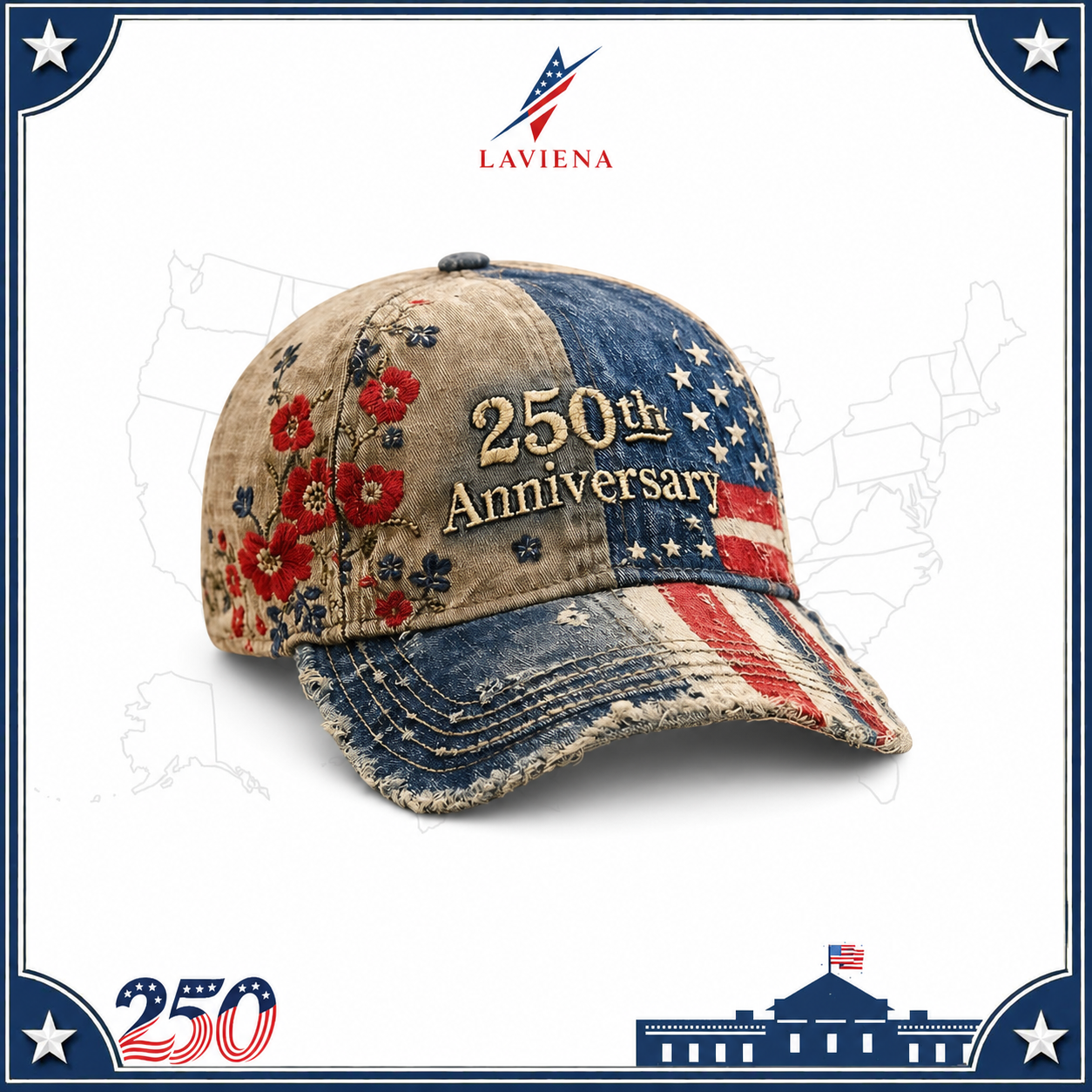 Laviena USA 250th Anniversary 3D Graphic Patriotic Baseball Cap