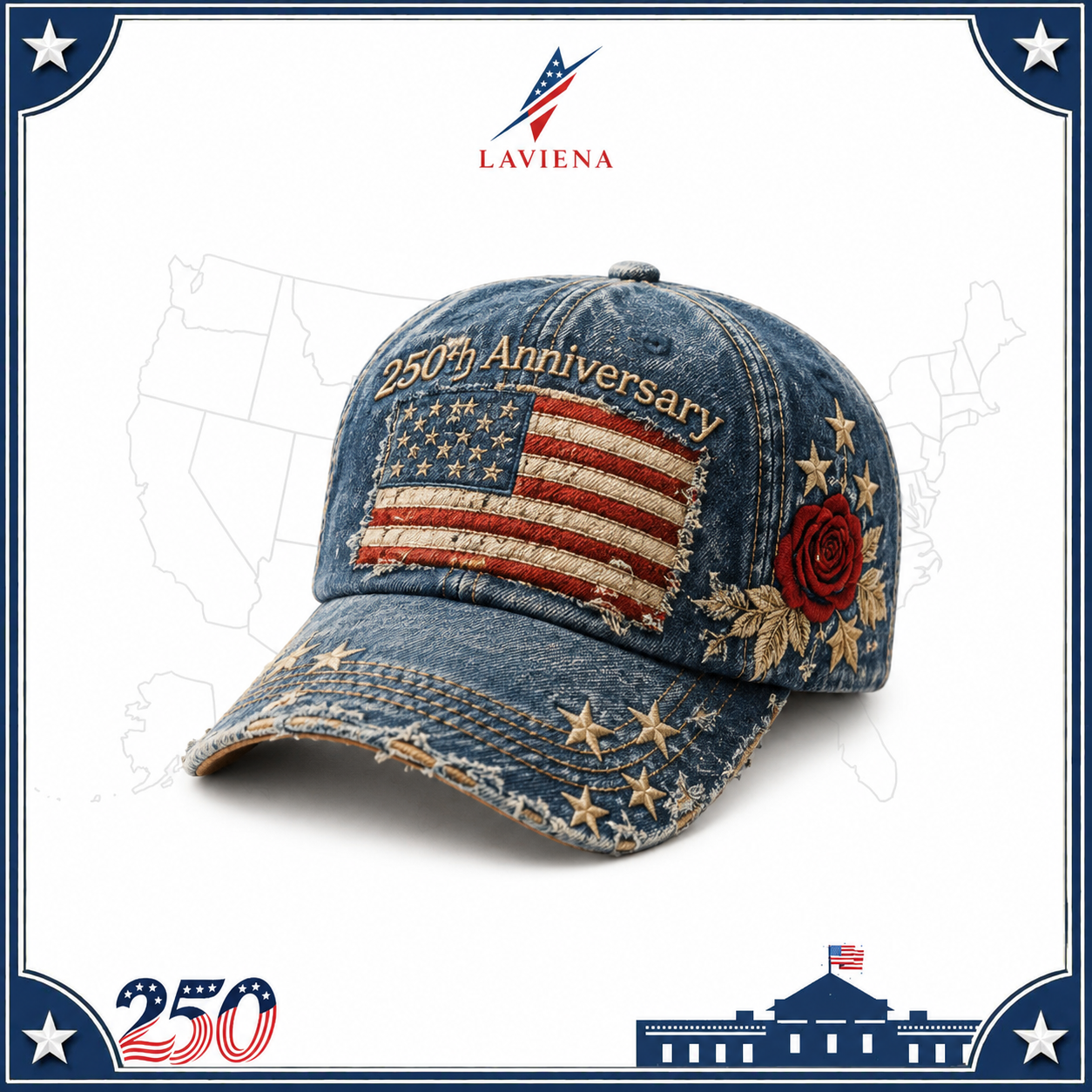 Laviena USA 250th Anniversary 3D Graphic Patriotic Baseball Cap