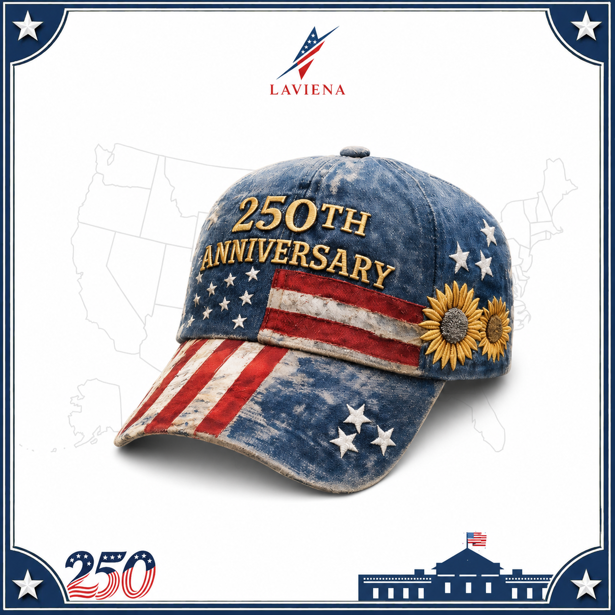 Laviena USA 250th Anniversary 3D Graphic Patriotic Baseball Cap