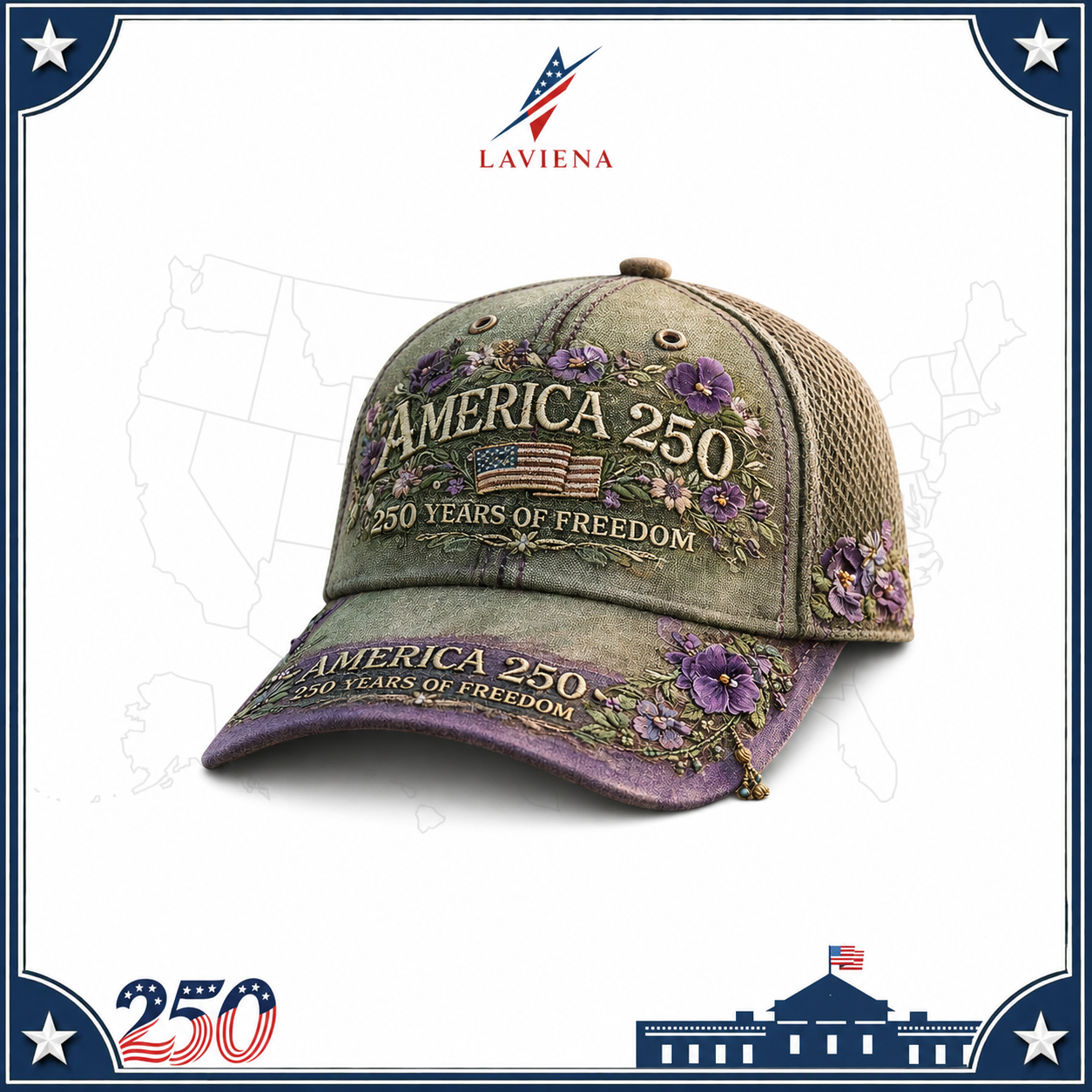 Laviena USA 250th Anniversary 3D Graphic Patriotic Baseball Cap
