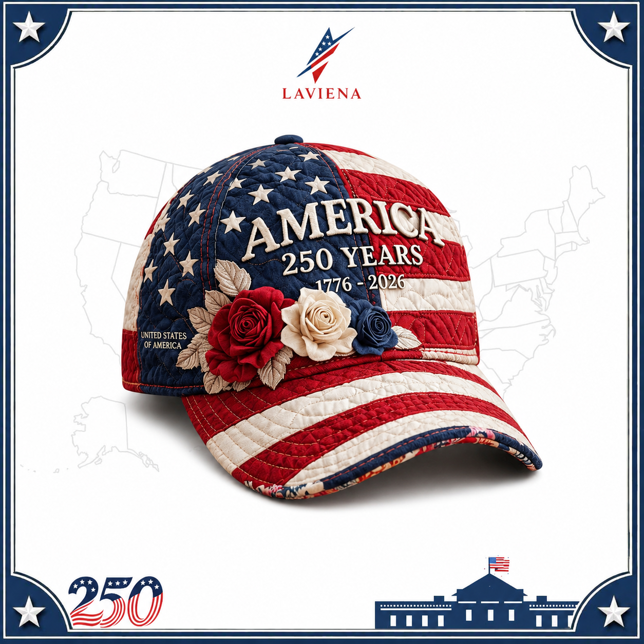 Laviena USA 250th Anniversary 3D Graphic Patriotic Baseball Cap