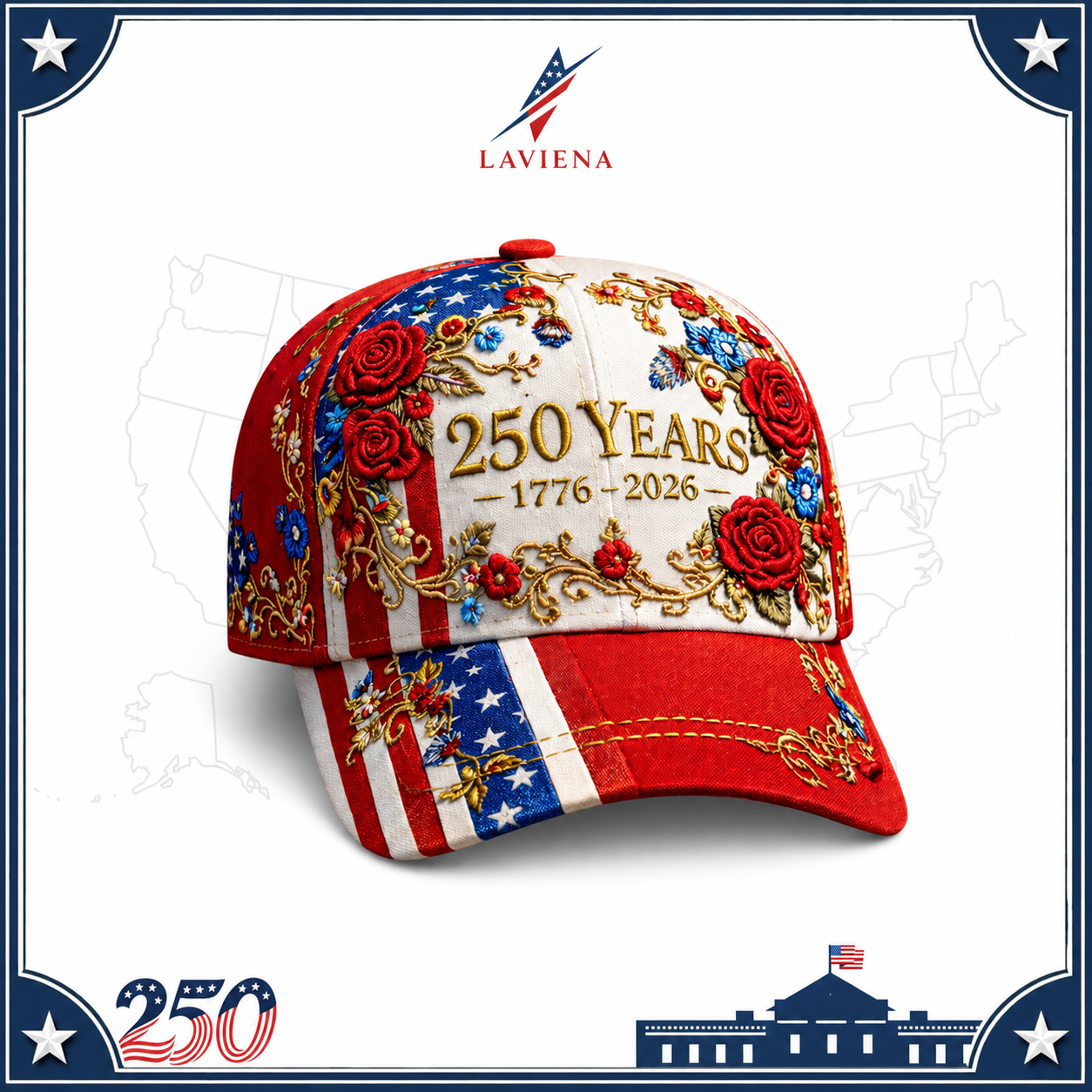 Laviena USA 250th Anniversary 3D Graphic Patriotic Baseball Cap