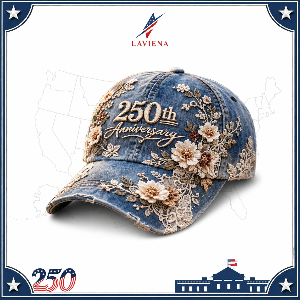 Laviena USA 250th Anniversary 3D Graphic Patriotic Baseball Cap