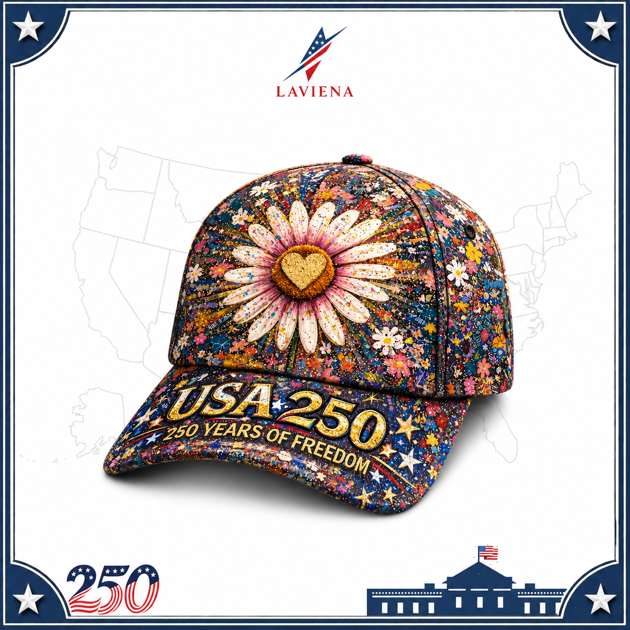Laviena USA 250th Anniversary 3D Graphic Patriotic Baseball Cap