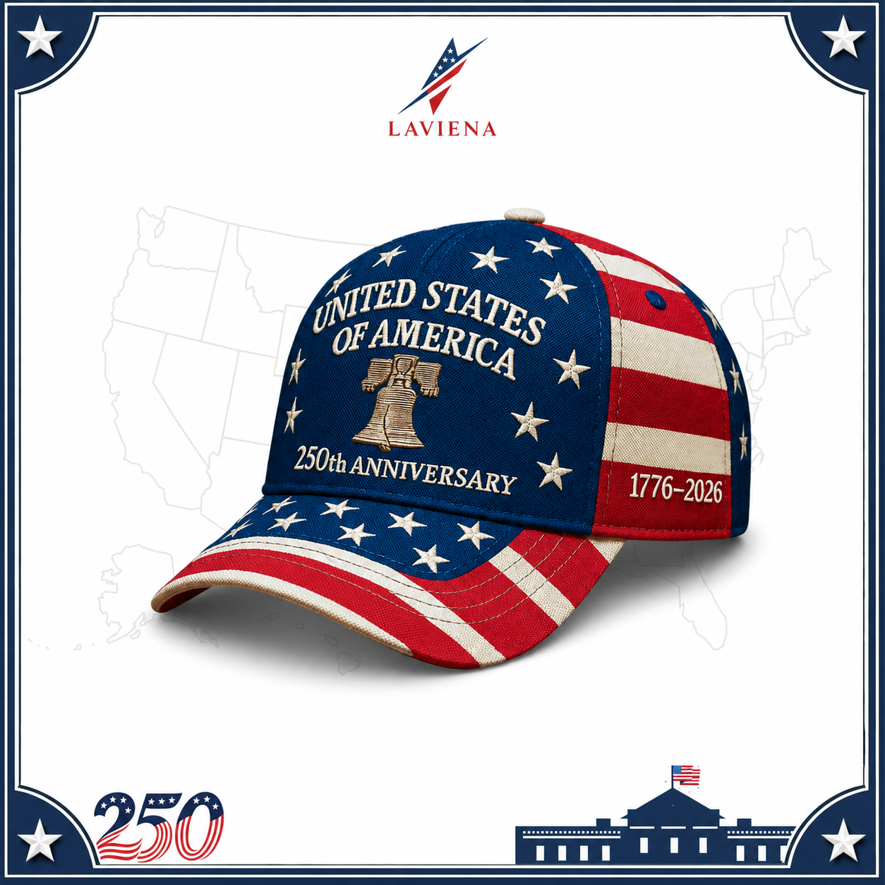 Laviena USA 250th Anniversary 3D Graphic Patriotic Baseball Cap