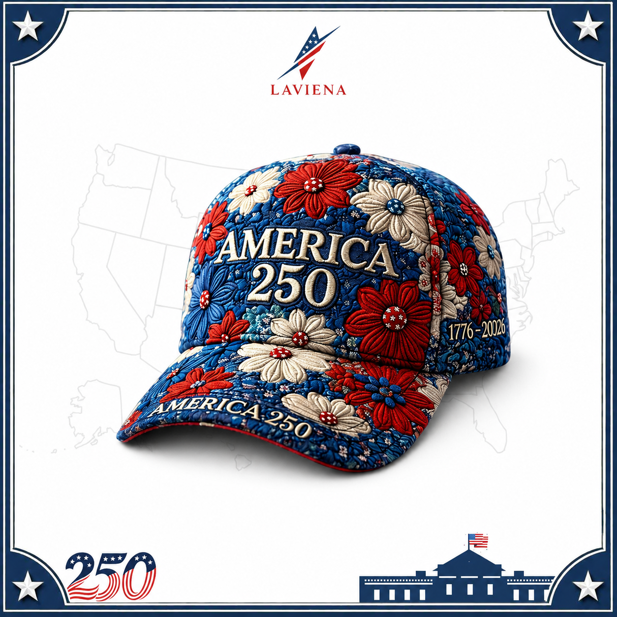 Laviena USA 250th Anniversary 3D Graphic Patriotic Baseball Cap