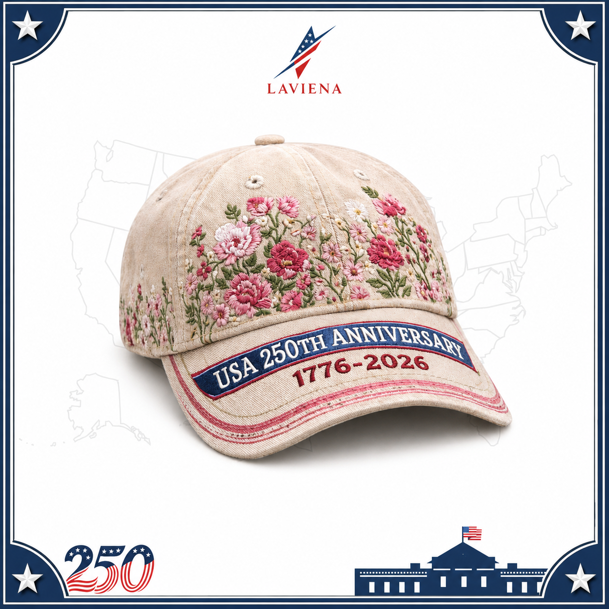 Laviena USA 250th Anniversary 3D Graphic Patriotic Baseball Cap