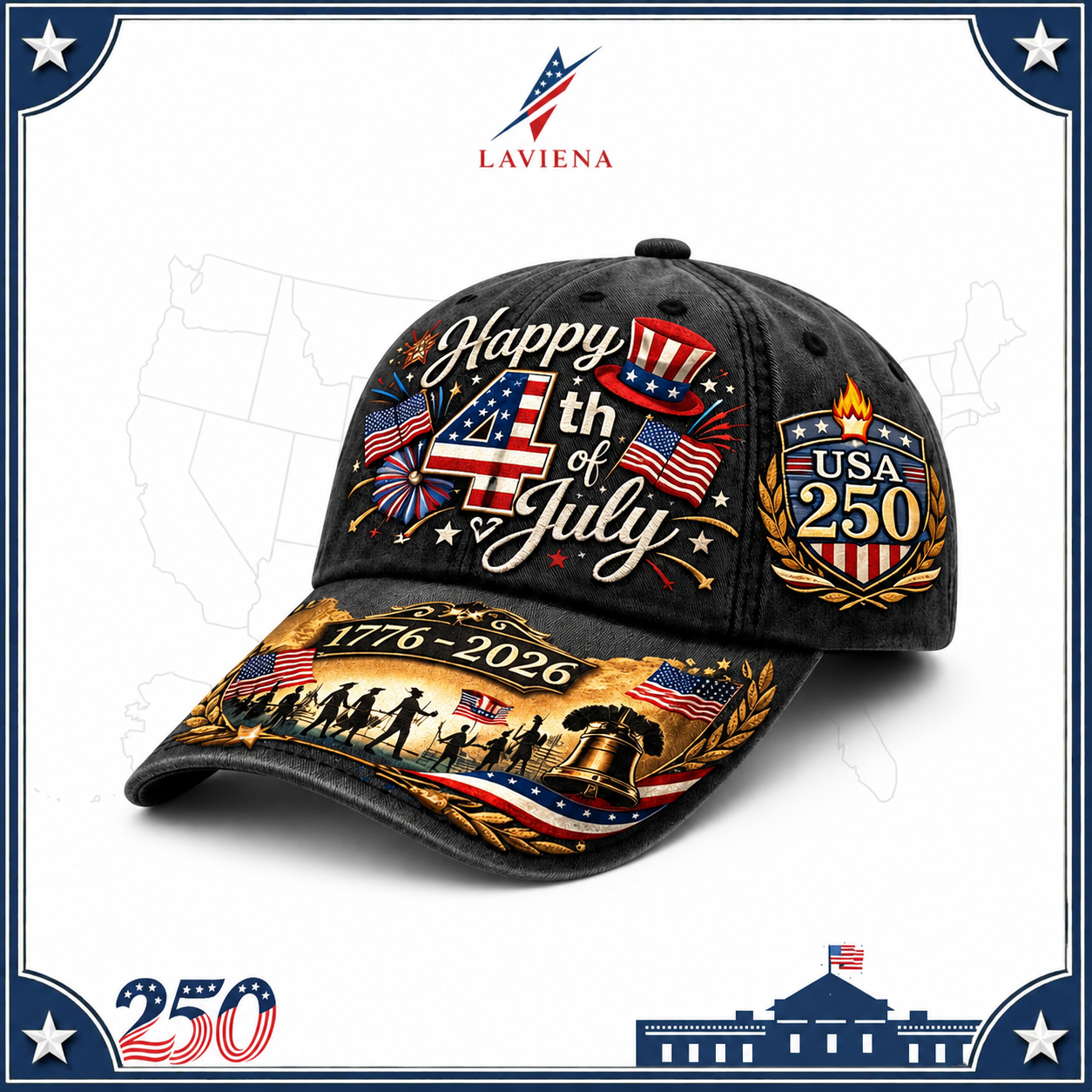 Laviena USA 250th Anniversary 3D Graphic Patriotic Baseball Cap