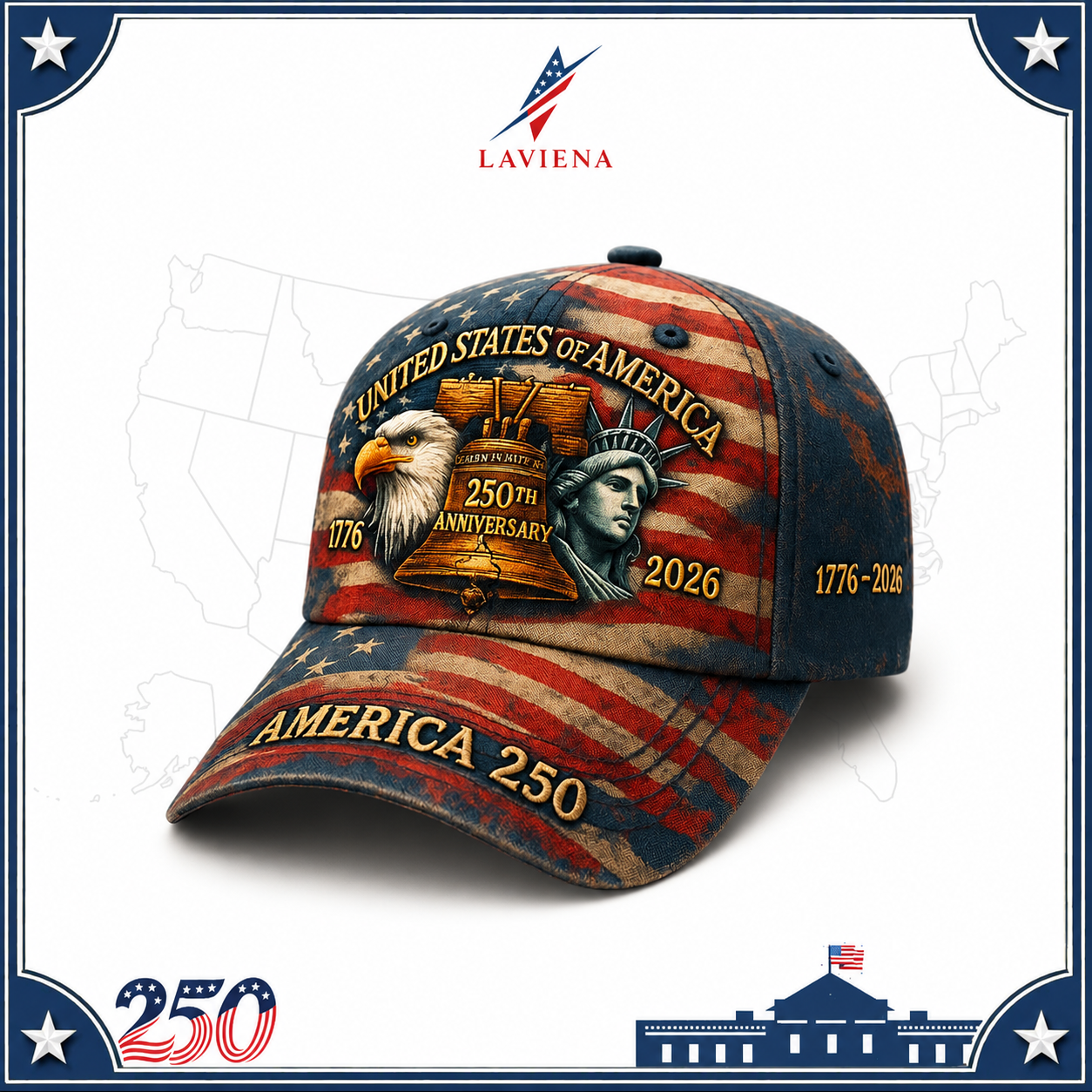 Laviena USA 250th Anniversary 3D Graphic Patriotic Baseball Cap