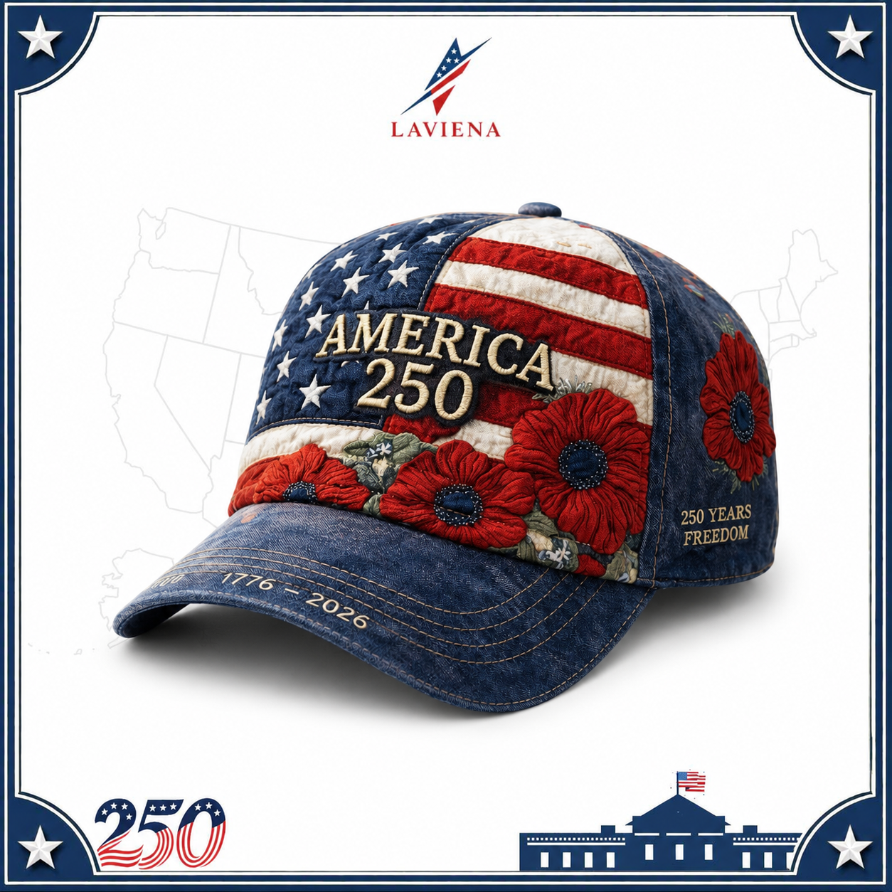 Laviena USA 250th Anniversary 3D Graphic Patriotic Baseball Cap