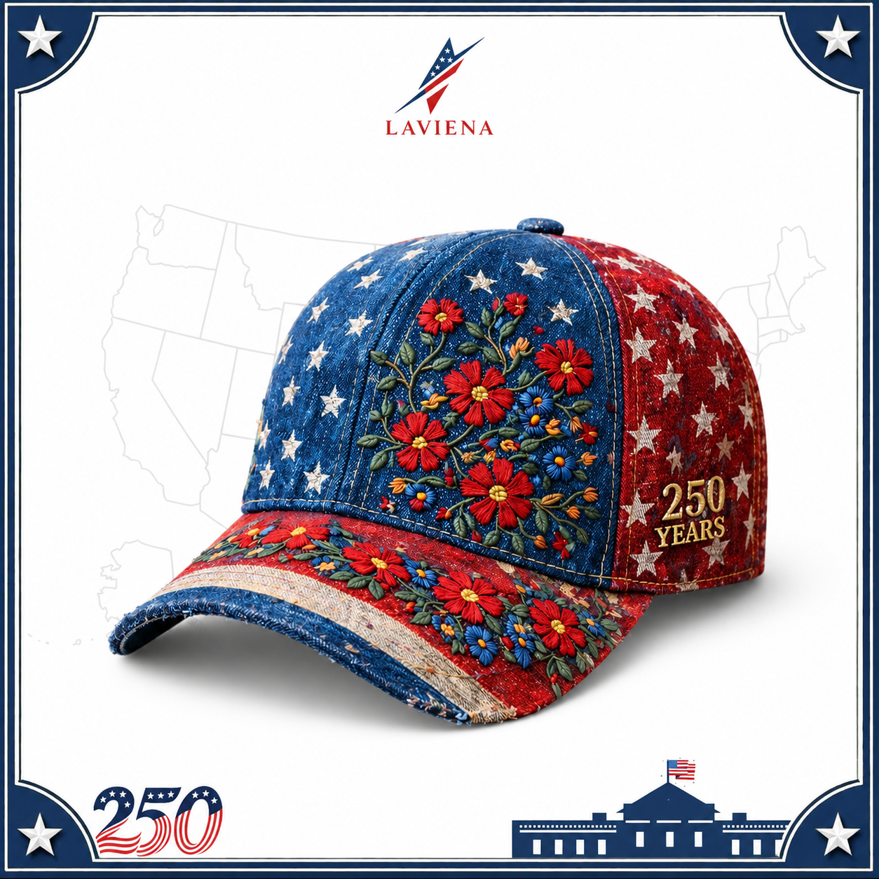 Laviena USA 250th Anniversary 3D Graphic Patriotic Baseball Cap