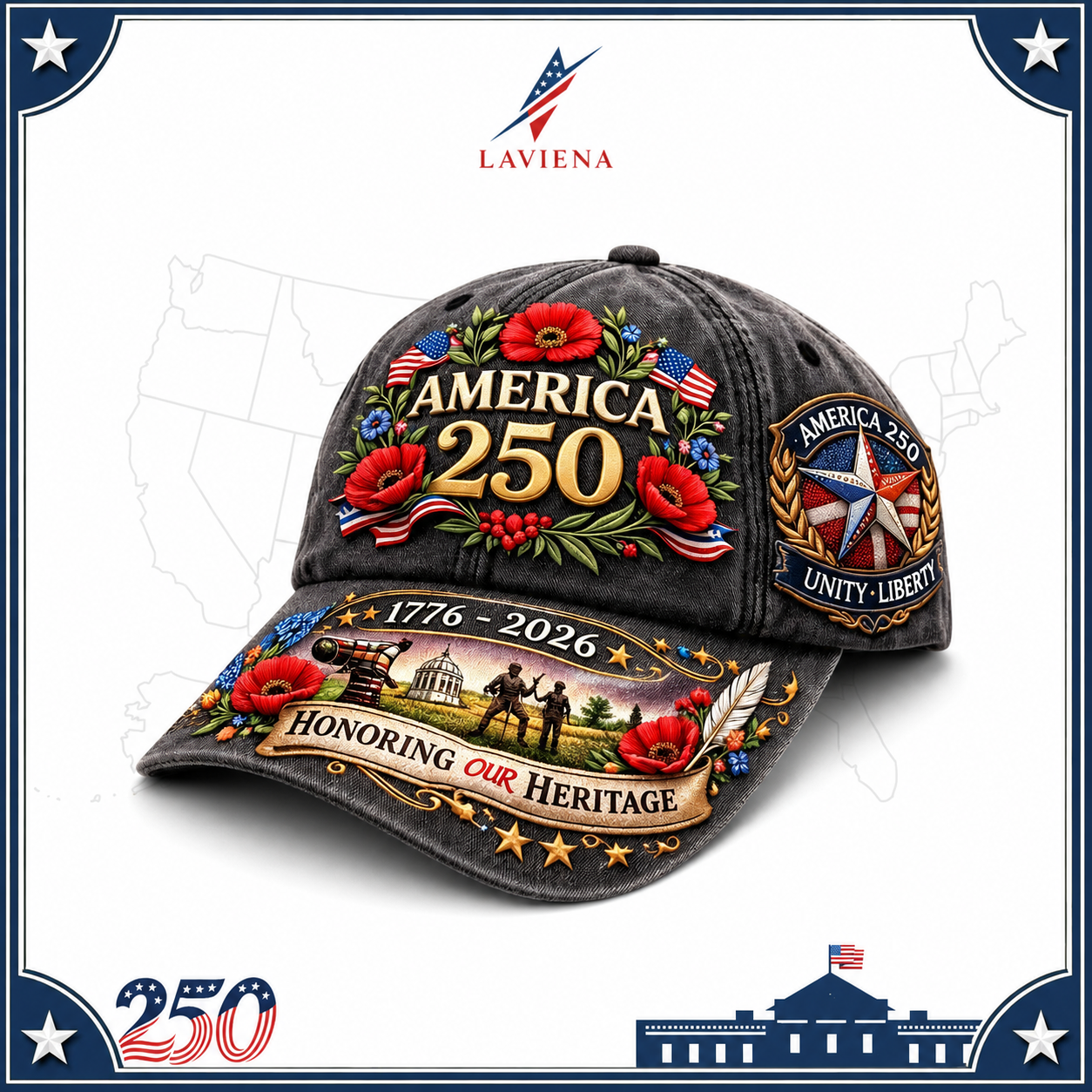 Laviena USA 250th Anniversary 3D Graphic Patriotic Baseball Cap
