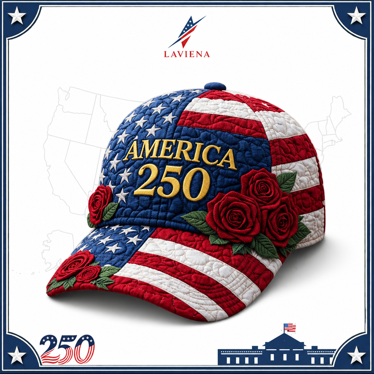 Laviena USA 250th Anniversary 3D Graphic Patriotic Baseball Cap