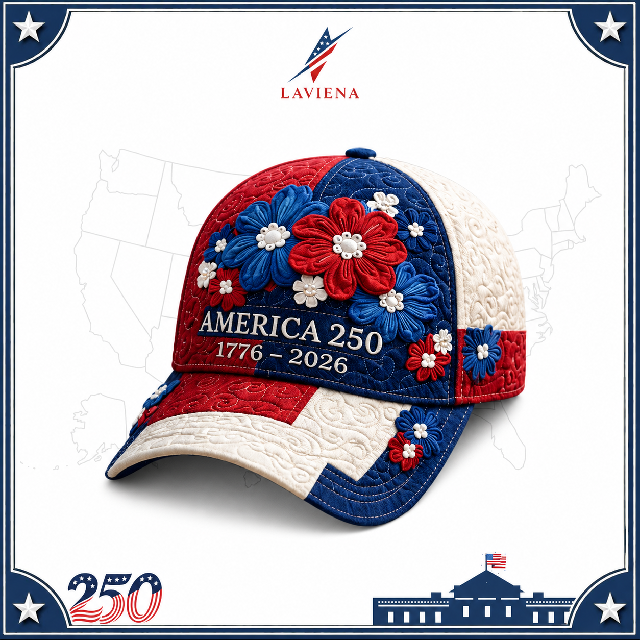 Laviena USA 250th Anniversary 3D Graphic Patriotic Baseball Cap