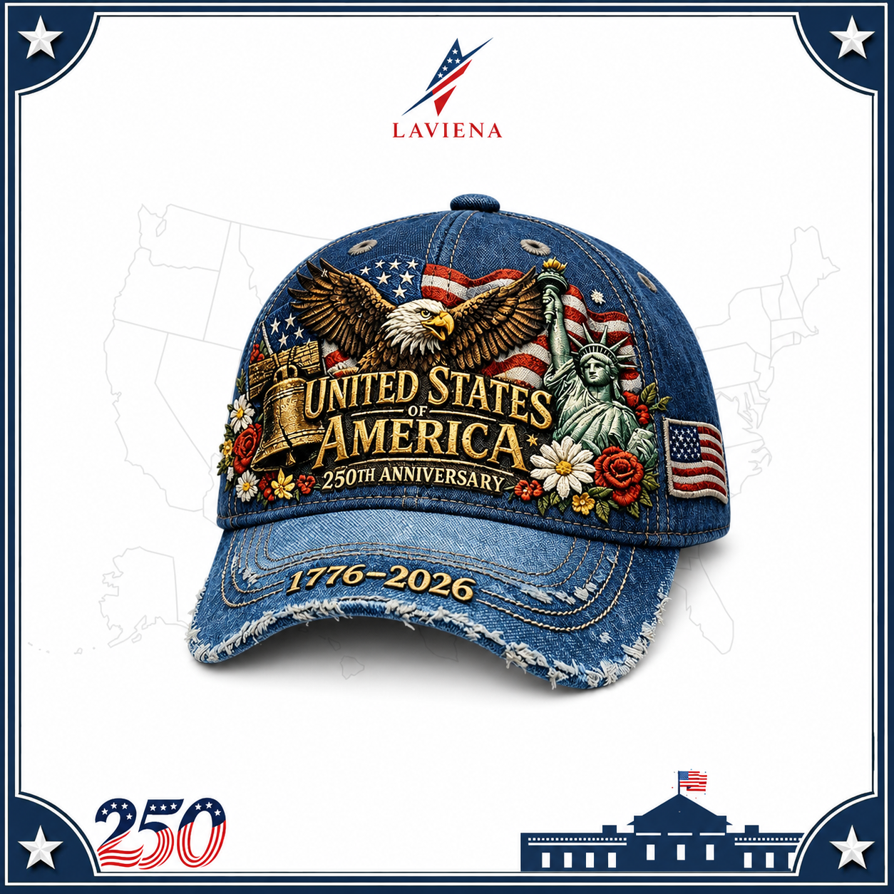 Laviena USA 250th Anniversary 3D Graphic Patriotic Baseball Cap