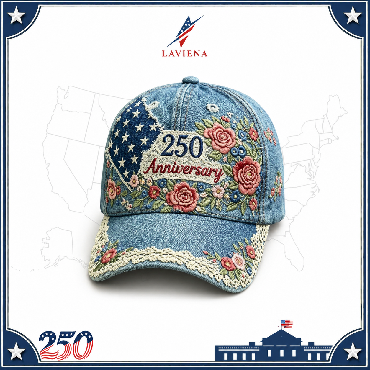 Laviena USA 250th Anniversary 3D Graphic Patriotic Baseball Cap