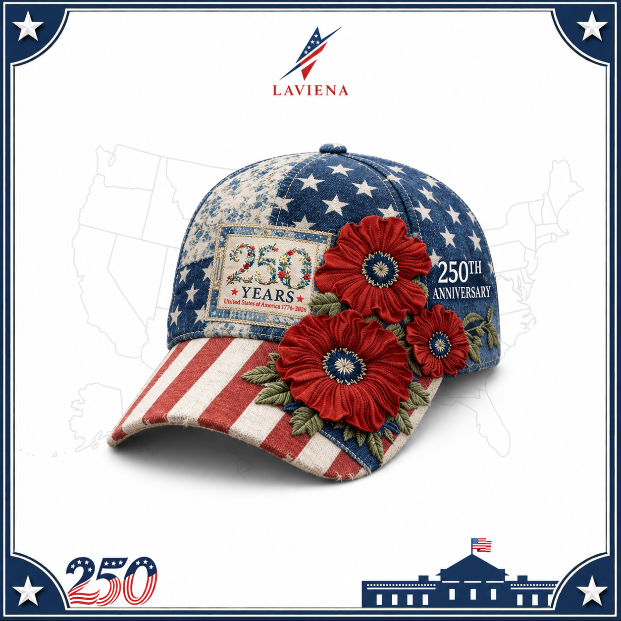 Laviena USA 250th Anniversary 3D Graphic Patriotic Baseball Cap