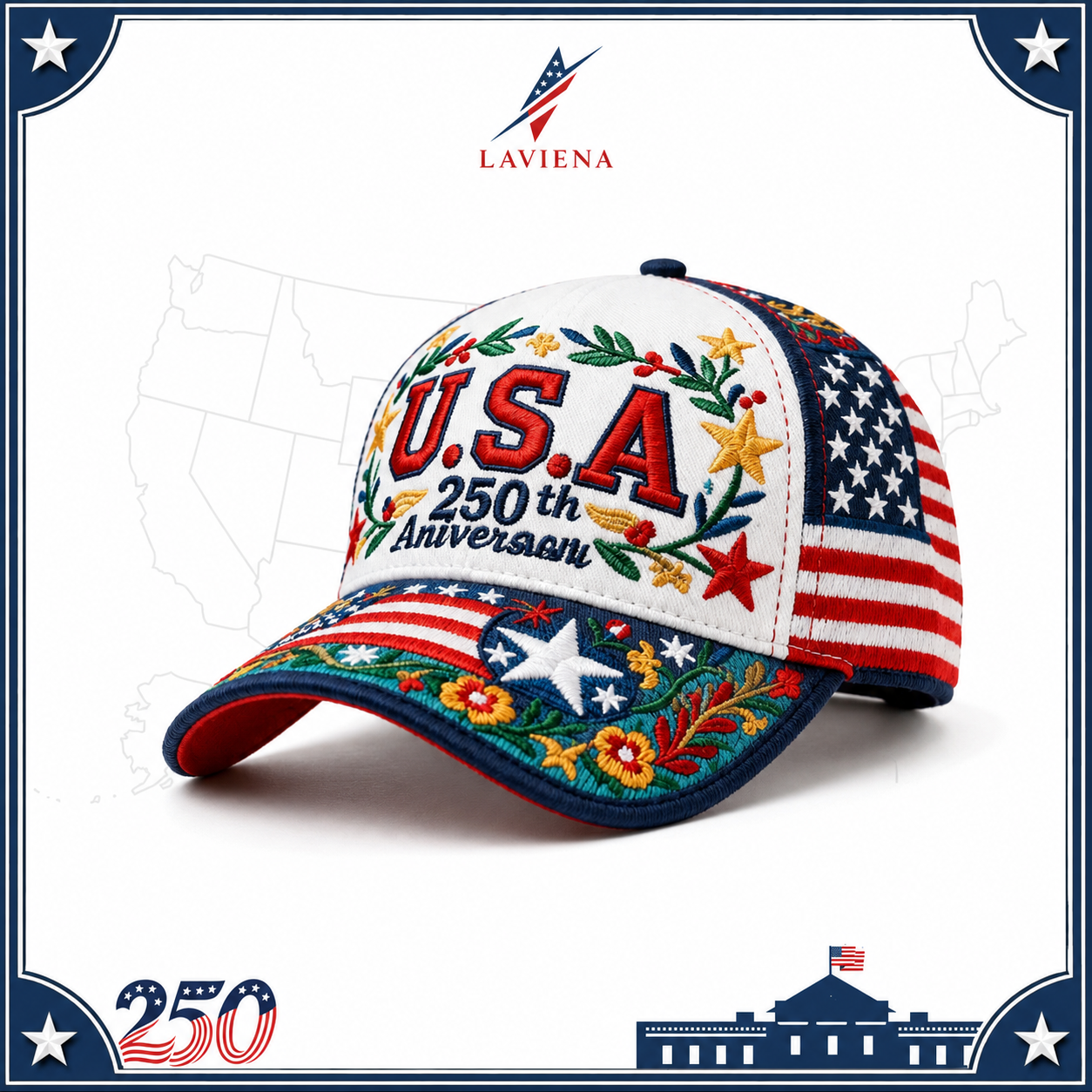Laviena USA 250th Anniversary 3D Graphic Patriotic Baseball Cap