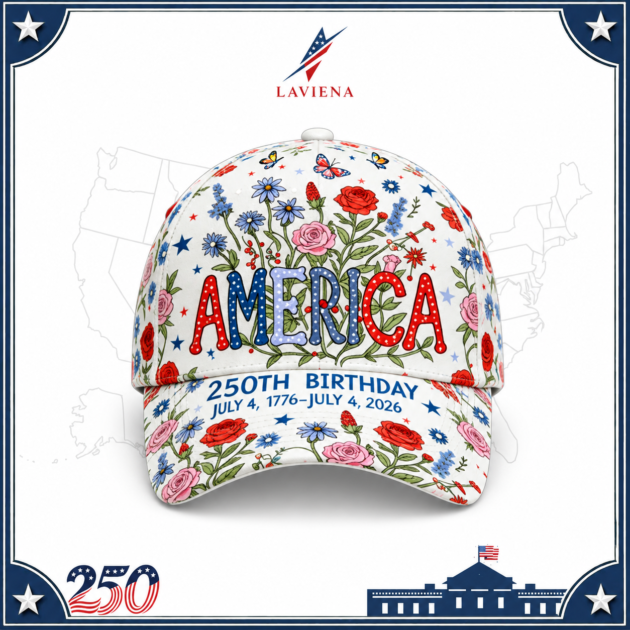 Laviena USA 250th Anniversary 3D Graphic Patriotic Baseball Cap