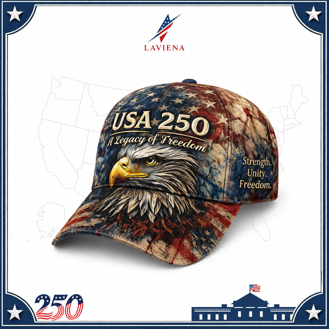 Laviena USA 250th Anniversary 3D Graphic Patriotic Baseball Cap