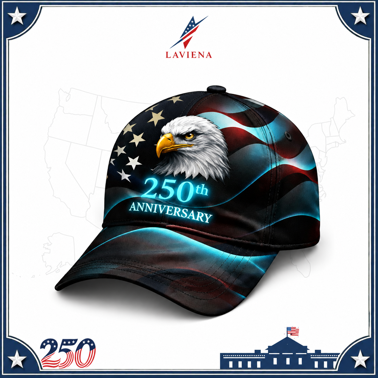 Laviena USA 250th Anniversary 3D Graphic Patriotic Baseball Cap