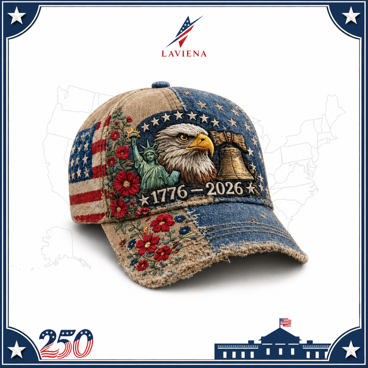 Laviena USA 250th Anniversary 3D Graphic Patriotic Baseball Cap