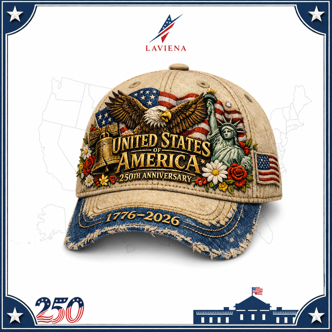 Laviena USA 250th Anniversary 3D Graphic Patriotic Baseball Cap