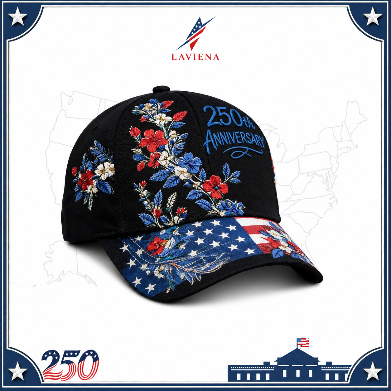 Laviena USA 250th Anniversary 3D Graphic Patriotic Baseball Cap