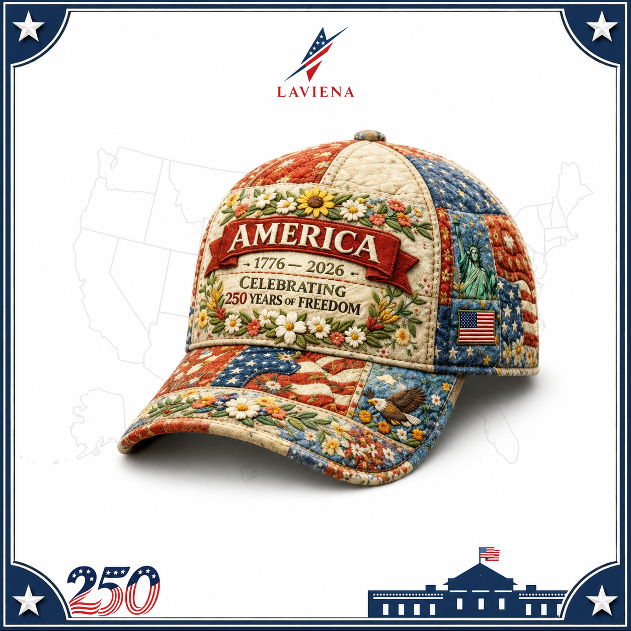 Laviena USA 250th Anniversary 3D Graphic Patriotic Baseball Cap