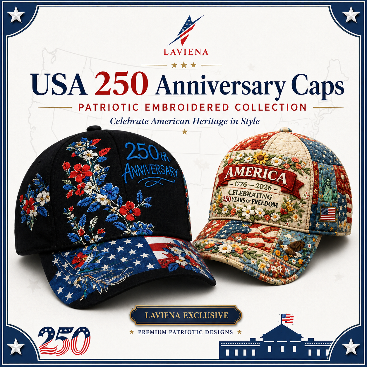 Laviena USA 250th Anniversary 3D Graphic Patriotic Baseball Cap