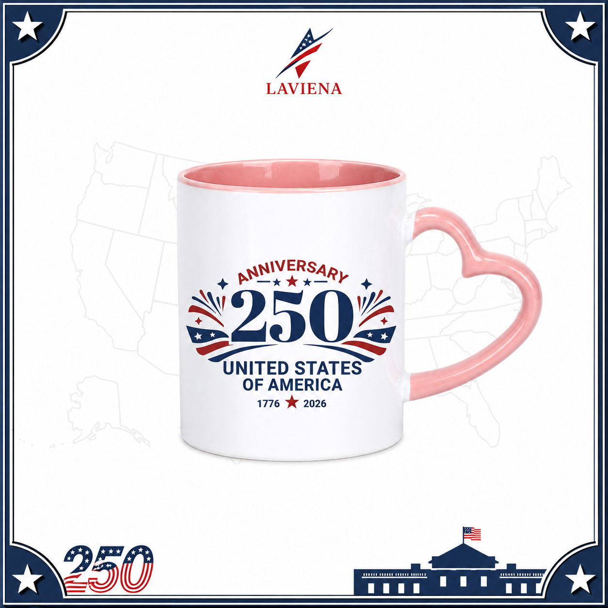 Laviena USA 250th Anniversary Heart Handle Ceramic Mug Collection