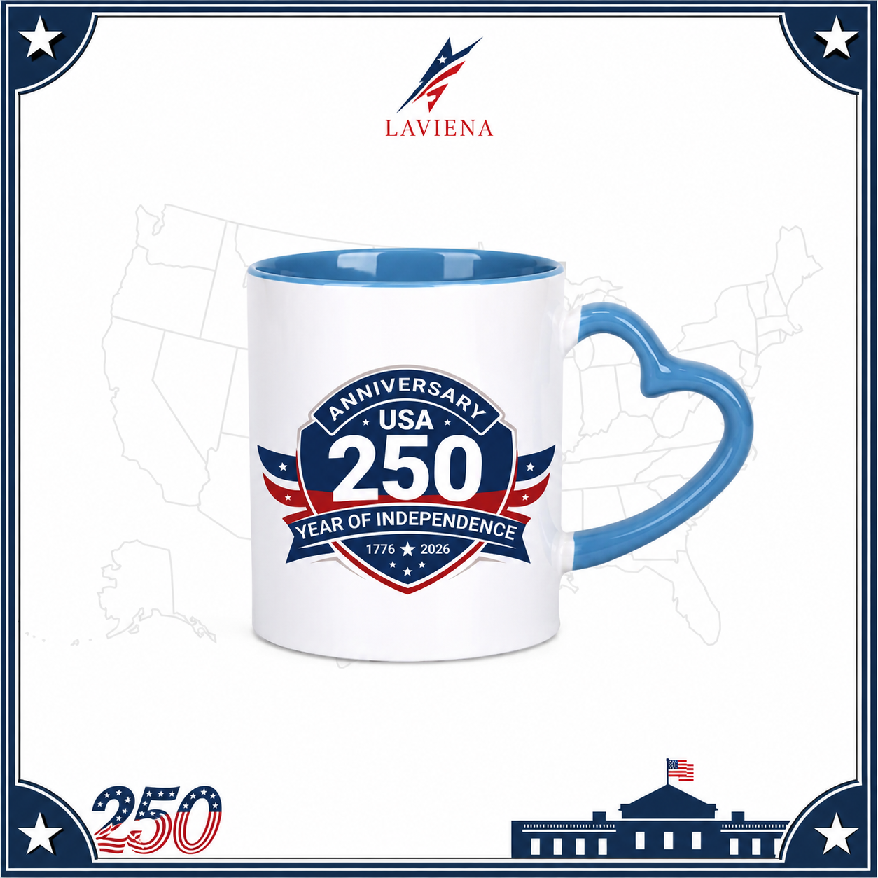 Laviena USA 250th Anniversary Heart Handle Ceramic Mug Collection