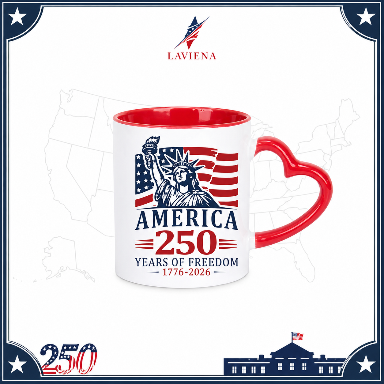 Laviena USA 250th Anniversary Heart Handle Ceramic Mug Collection