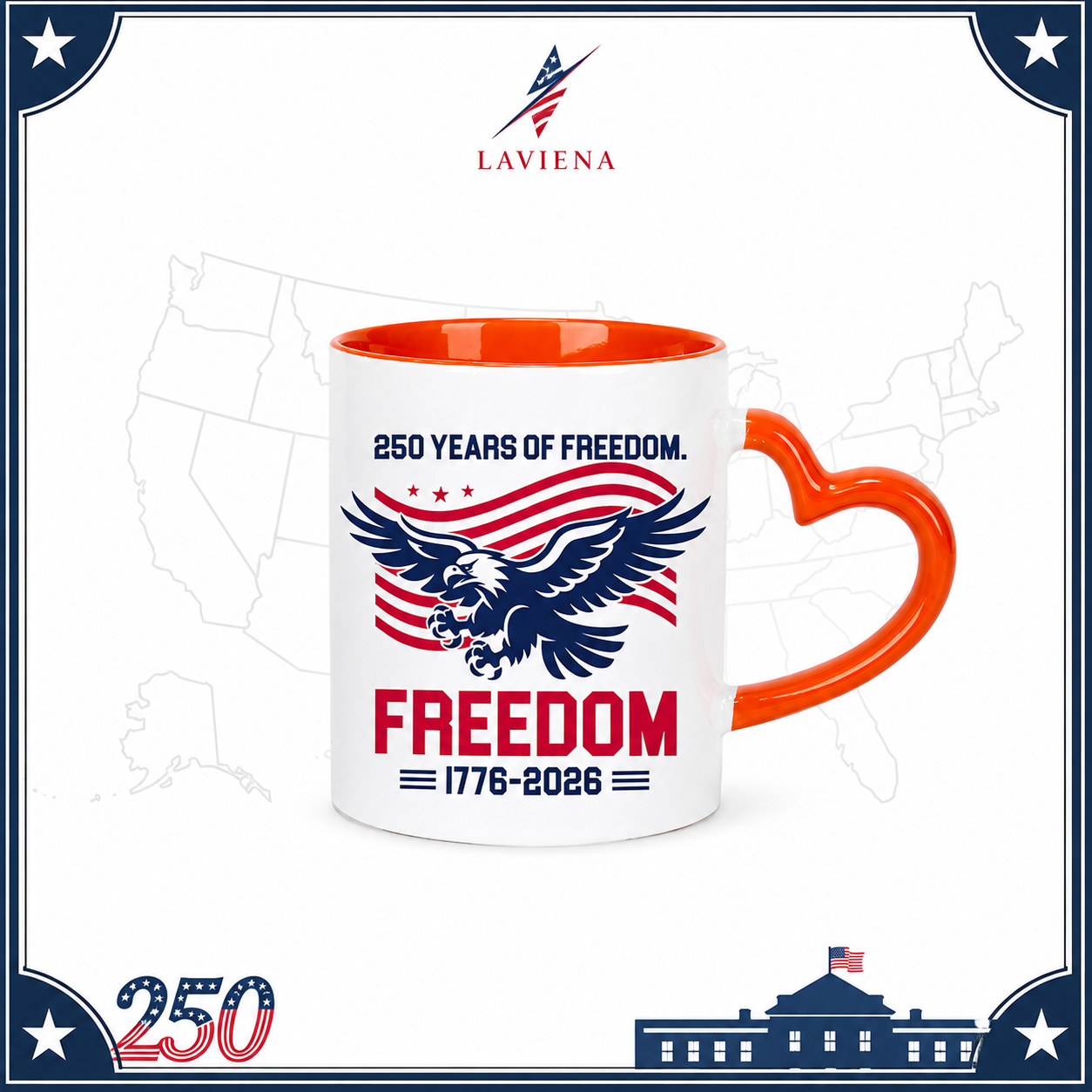 Laviena USA 250th Anniversary Heart Handle Ceramic Mug Collection