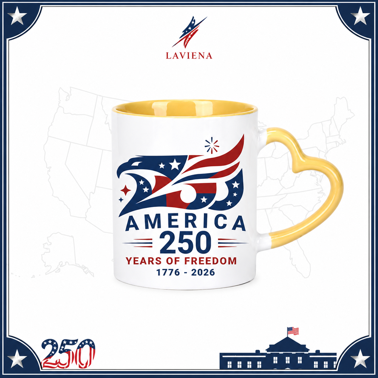 Laviena USA 250th Anniversary Heart Handle Ceramic Mug Collection