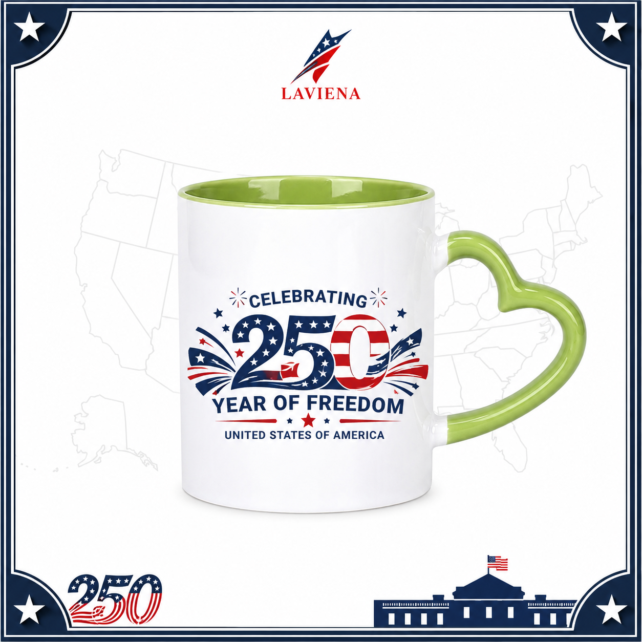 Laviena USA 250th Anniversary Heart Handle Ceramic Mug Collection